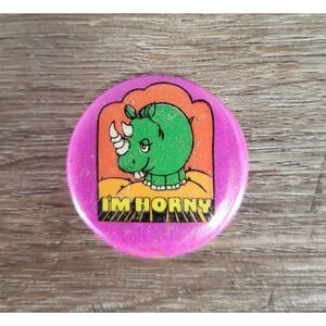 Vintage I'm Horny Rhinoceros Purple Pin 1.25"